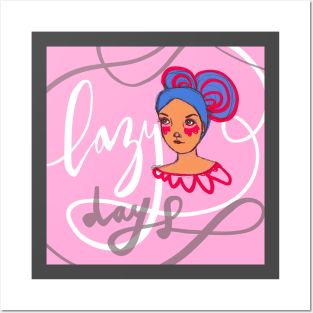 Lazy Days: Relaxing Sunday Girl Portrait Drawing Posters and Art